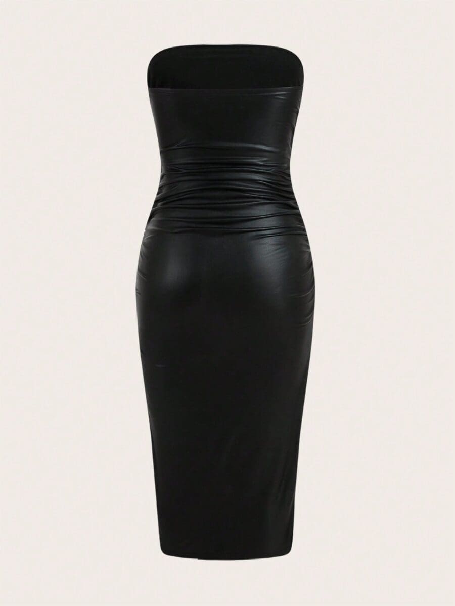 BAZA Coolane Split Thigh PU Leather Tube Bodycon Dress – BAZA Fashion
